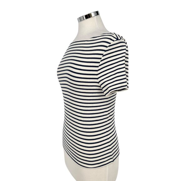 J.Crew Factory Striped Boatneck Fitted T-Shirt Blue White Medium NWT - Picture 5 of 10